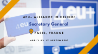Sojusz 4EU+ poszukuje kandydatów na stanowisko Sekretarza Generalnego (miejsce zatrudnienia: Paryż). Szczegółowe informacje (w języku angielskim) są dostępne na stronie Sojuszu 4EU+. Termin składania zgłoszeń: 27 września 2019 r.  